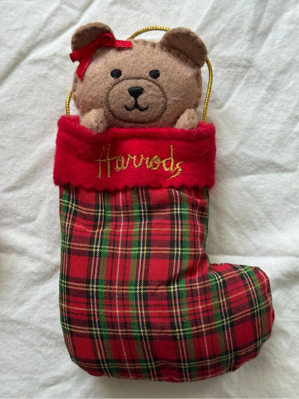 Set of 3 Vintage Early 2000s Harrods Bear Felt Ornaments